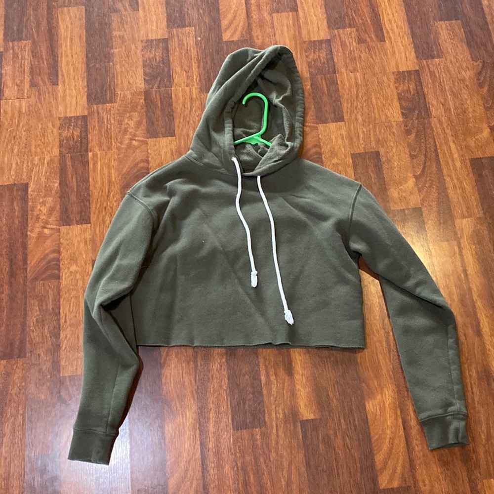 XS olive green cropped hoodie
